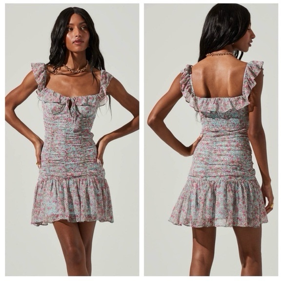 ASTR the Label Floral Ruched Ruffle Mini Dress - Picture 2 of 7